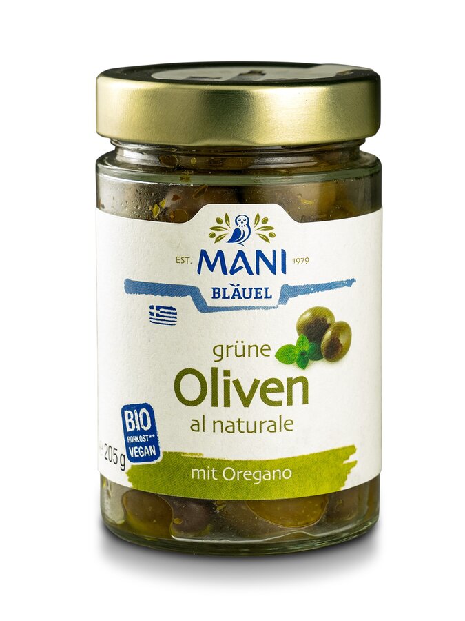 Grüne Oliven al Naturale mit Oregano